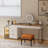 Nhia Glass Makeup Vanity set with Built in Outlets Glass Top,Expandable, Corner-116649279-116649277