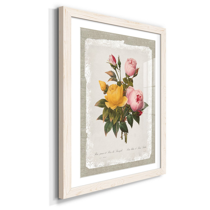 «Botanical Bouquet Roses», reproduction d'art graphique sur papier encadré, H 44 po x l 31 po x P 1 po, Blanc