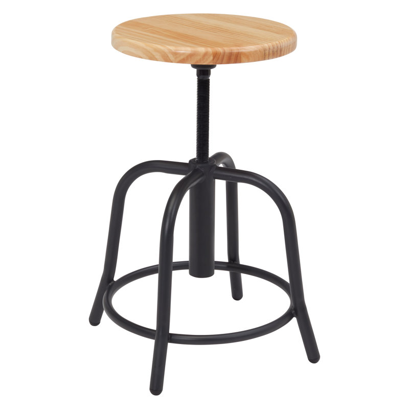 Adjustable Swivel Backless Stool, 25" Black Metal Frame with Wood Seat