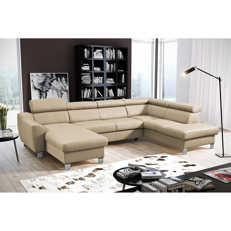 Avais Leather Large Corner Sofa in U-form, Right Hand Facing, Yes, Beige