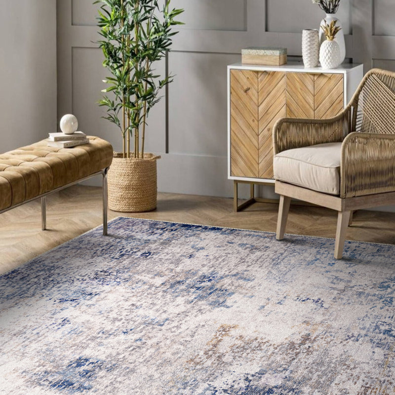 Sorbus Area Rug, Machine Washable, Non-Slip, Low Pile Indoor Carpet with Rubber Backing - Blue (Drift), 5 x 7 Ft.