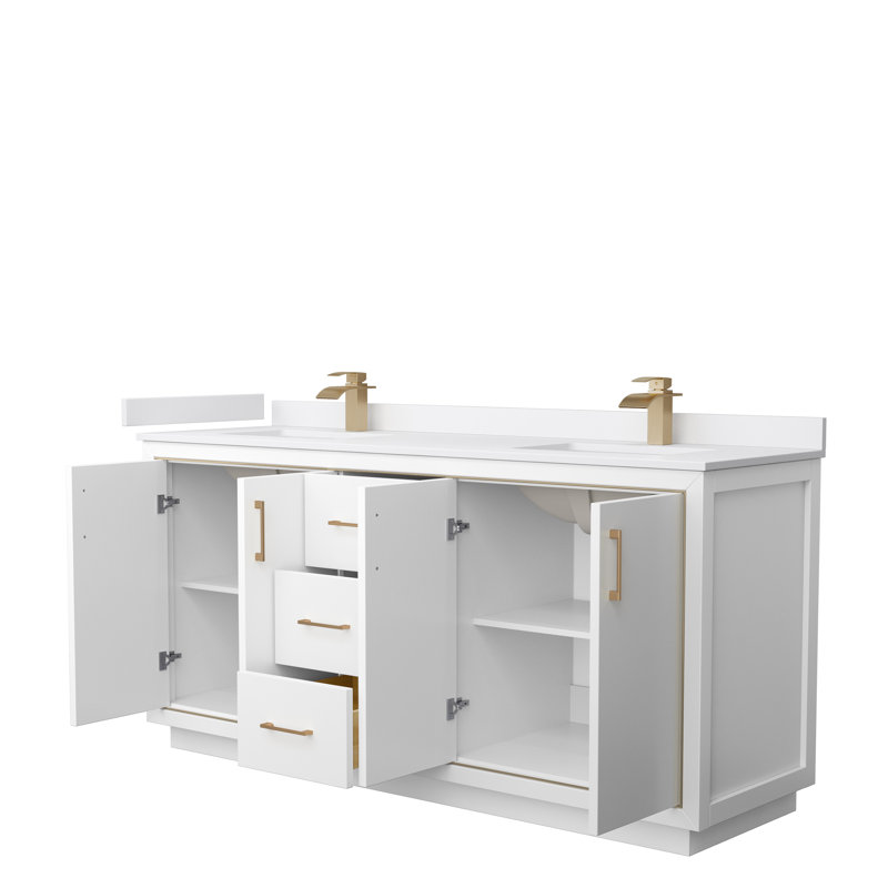 Icon 72" Double Bathroom Vanity Set, Satin Bronze, White, White
