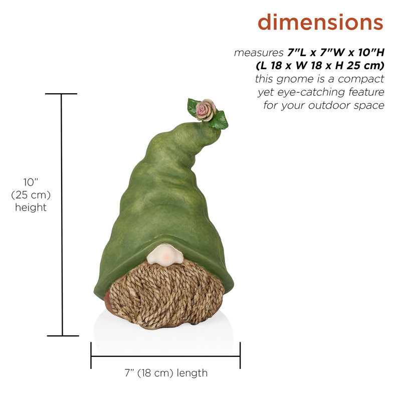 Tête de gnome H 10 "avec barbe en corde sculptée et fleur sur chapeau pour jardin et pelouse