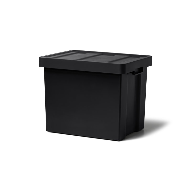 Like-it Plastic Storage Box Bin Black Deep Organizer with Sliding Inner Tray for Pantry and Garage, Black
