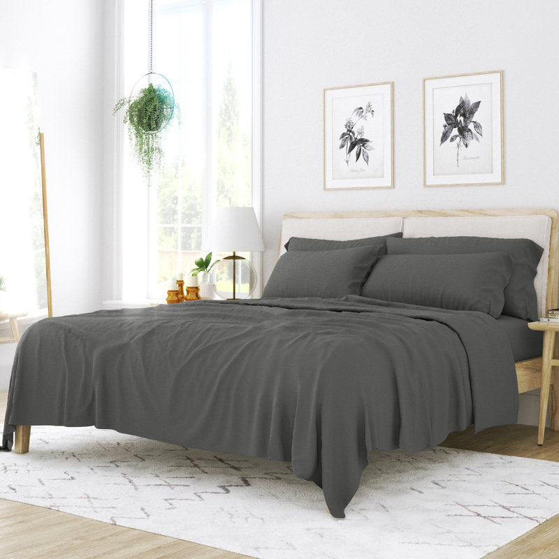 Ensemble de draps pour lit en microfibre brossée de 6 pièces Simply Soft, Gris