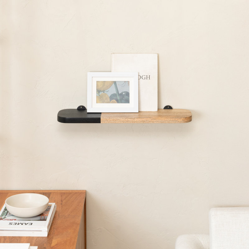 Rickea Solid Wood Wall Mounted Shelf, 2.5 cm H x 61 cm W x 15.25 cm D, Natural/Black