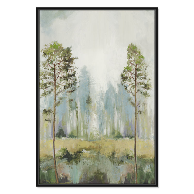 Teton Tall Green Trees II by Teton Pearce - Floater Frame Print on Canvas, 37.5" H x 25.5" W, Black