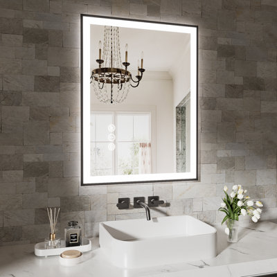 Miroir de salle de bain 24 po x 32 po à DEL sans cadre, miroir intelligent
