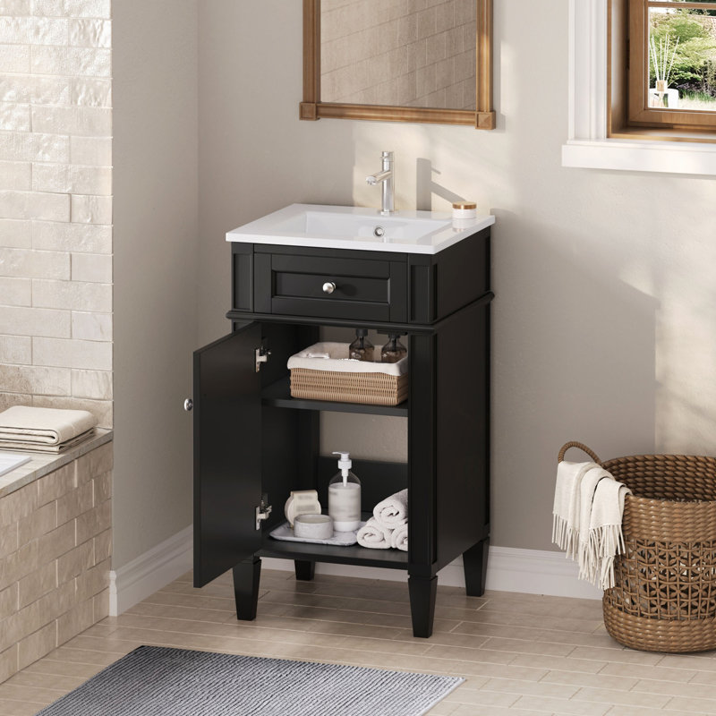 Ensemble de meuble-lavabo simple 18 po avec lavabo en céramique, ensemble de meuble-lavabo autoportant avec porte à fermeture douce, tablette réglable, pieds pleins