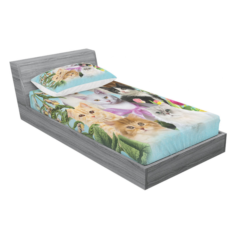 Twin Multicolor Cat Print Microfiber Sheet Set
