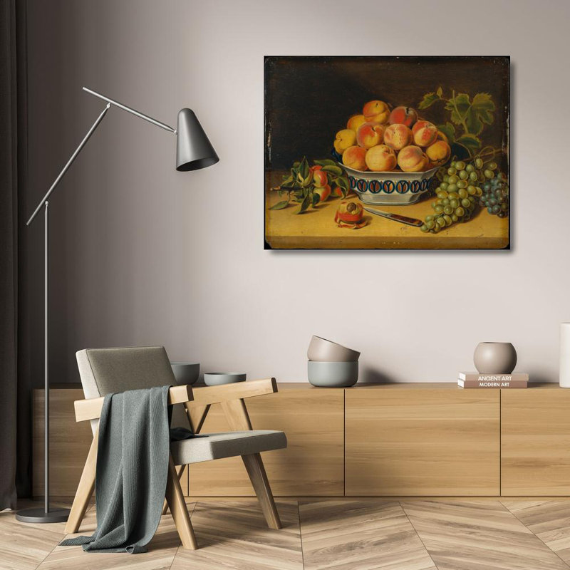«Still Life; Peaches and Grapes» par John A. Woodside - Art mural sur toile tendue avec châssis, H 24 po x l 17 po