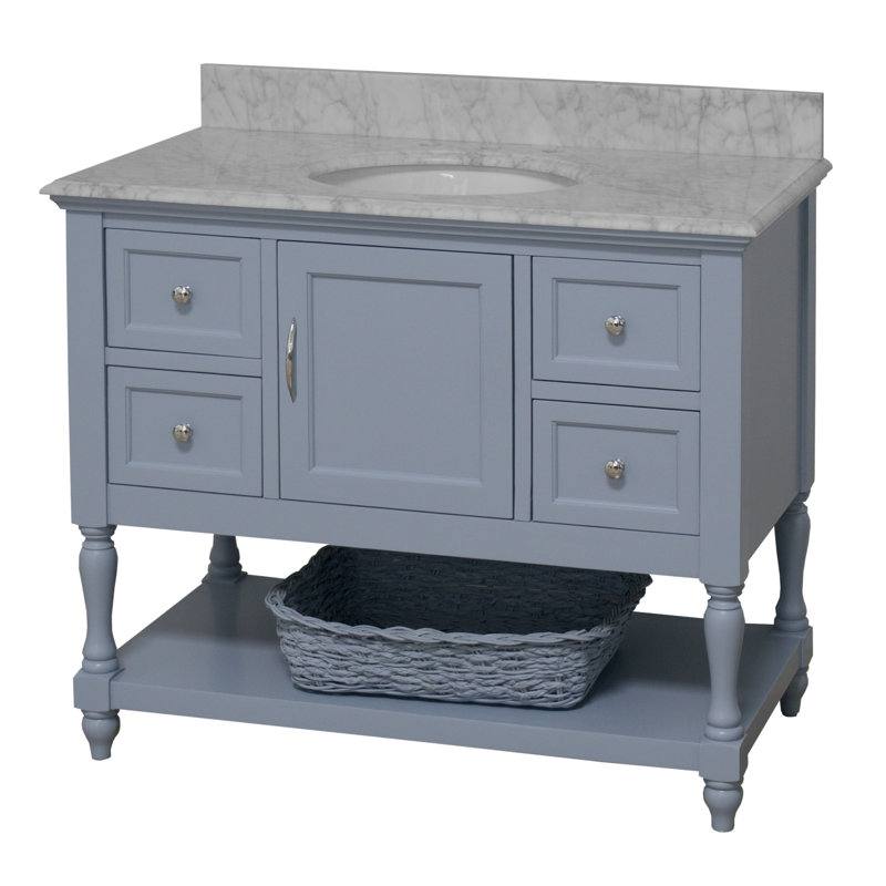 Ensemble de meuble-lavabo simple 42 po Hampton, Marbre de Carrare, Bleu poudre