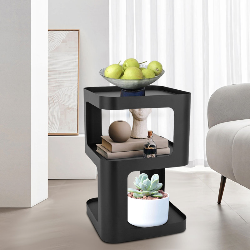 Table de bout en acier Bertile, Noir mat