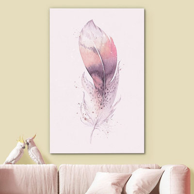 Idea4Wall, reproduction d'art sur toile, aquarelle, rose pastel, dégradé d'oiseaux, plumes, animaux, faune, illustrations, art moderne, rustique, bohème, détente / calme, sauvage, sauvage pour le salon, la chambre à coucher, le bureau