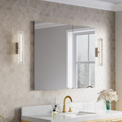36''W X 32" H Recessed or Surface-Mount Bathroom Medicine Cabinet with Mirror and Adjustable Glass Shelves