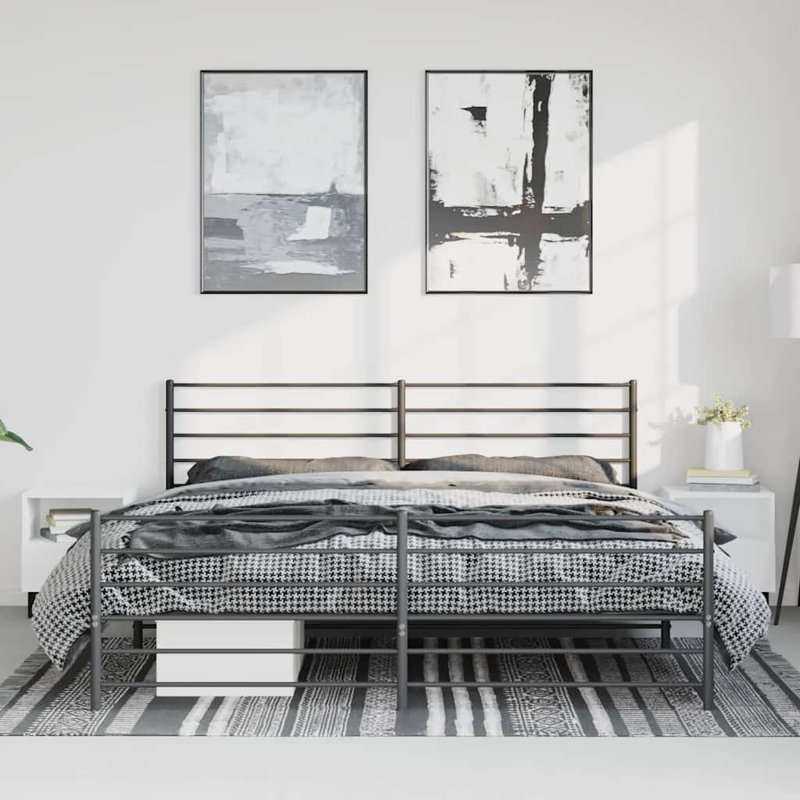 Metal Bed Frame with Headboard & Slats, No Mattress, Easy Assembly, Black, California King