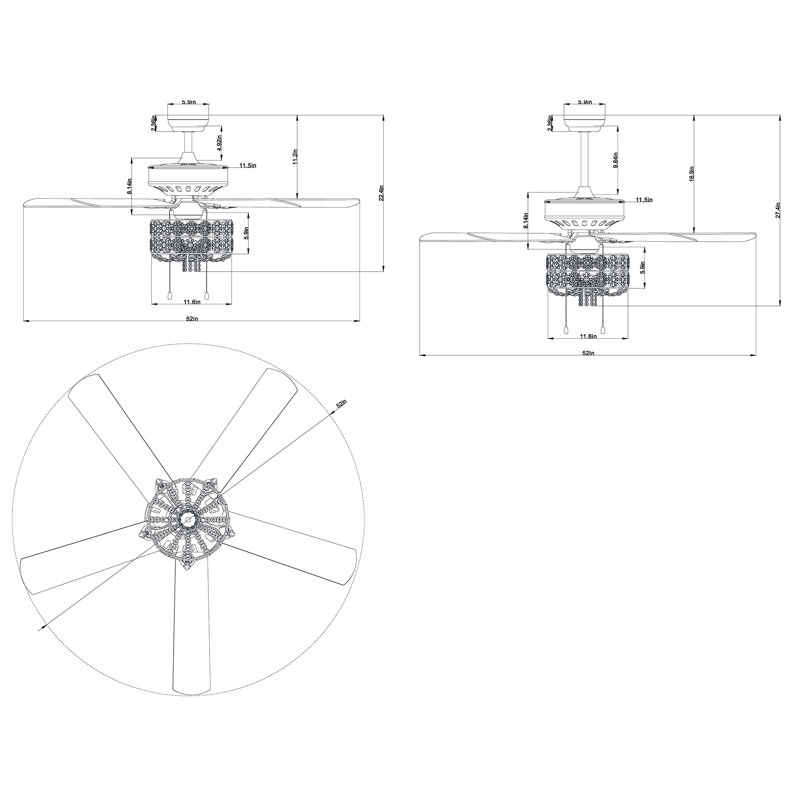 52'' Ceiling Fan with Light Kit