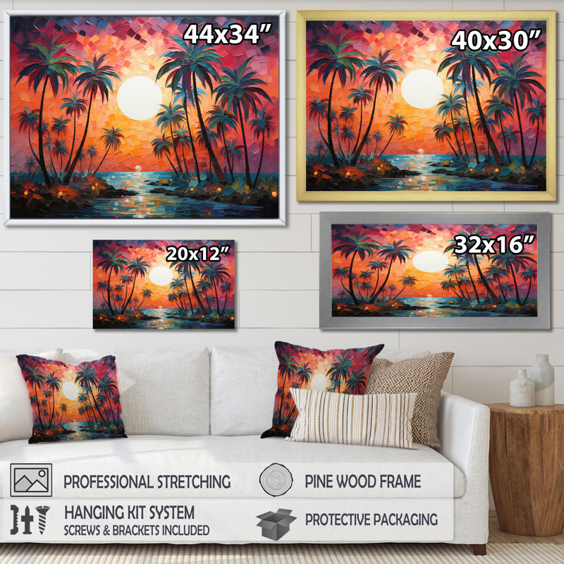 «Orange Orange Palm Trees», reproduction abstraite sur toile, H 30 po x l 40 po x P 1,5 po, Cadre flottant doré