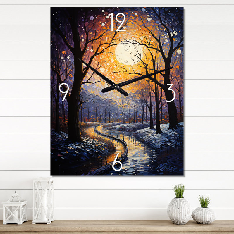 Paysage d'hiver Frosty Path II - Horloge murale paysage d'hiver, Grand