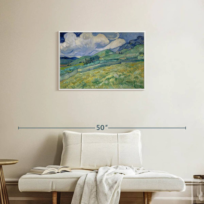 Champ de blé et montagnes 1889, Cadre flottant blanc, 31 po x 21 po
