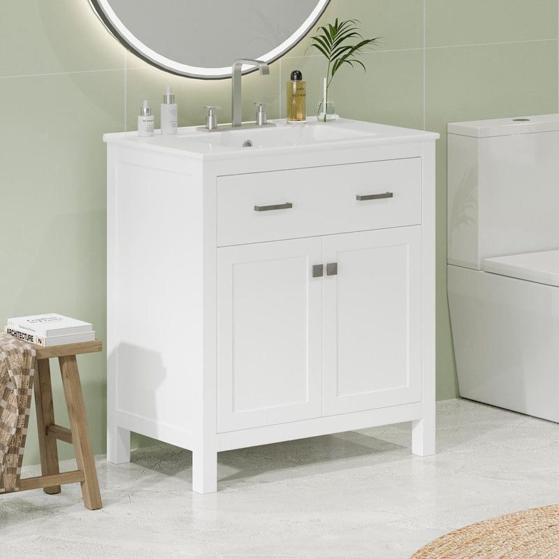 Meuble-lavabo simple 30 po, Argent, Blanc