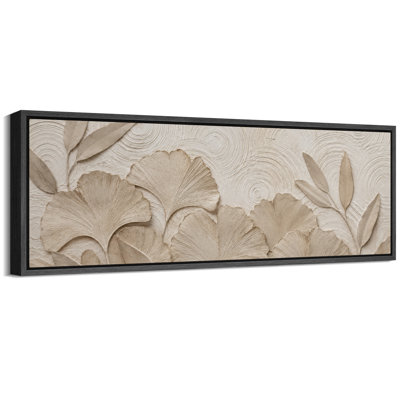 Neutral Ginkgo Leaf Wall Decor - Large Framed Canvas Master Bedroom Wall Art Print