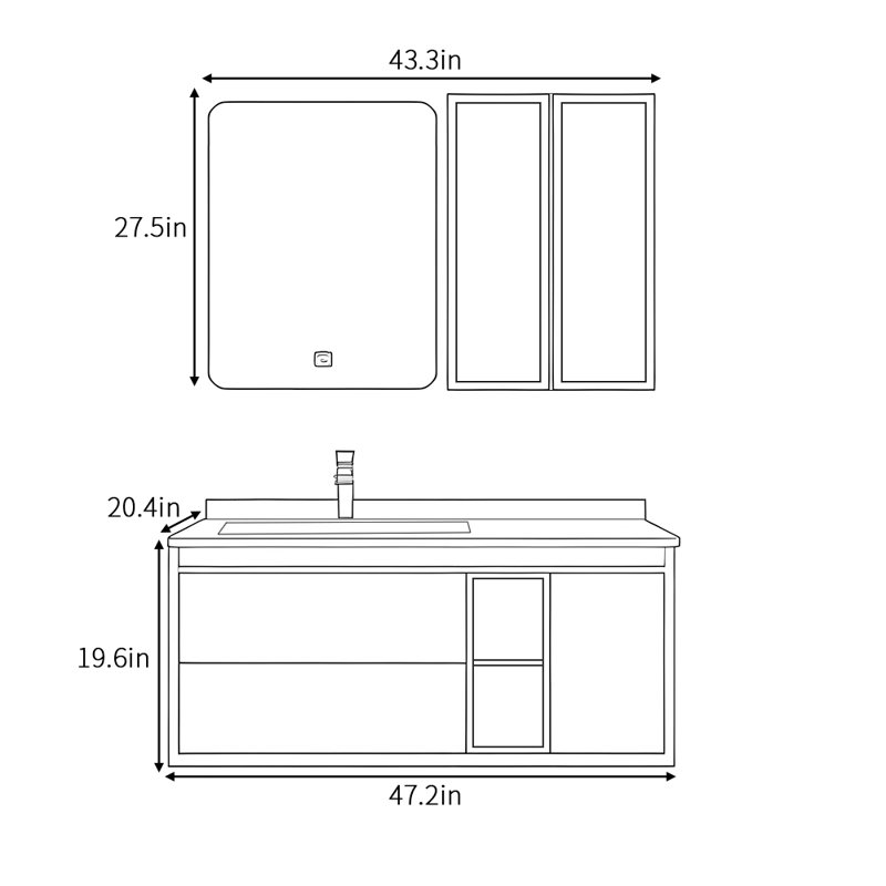 Nordic style light luxury bathroom cabinet, 19.6" H x 47.2" W x 20.4" D, Dark Gray