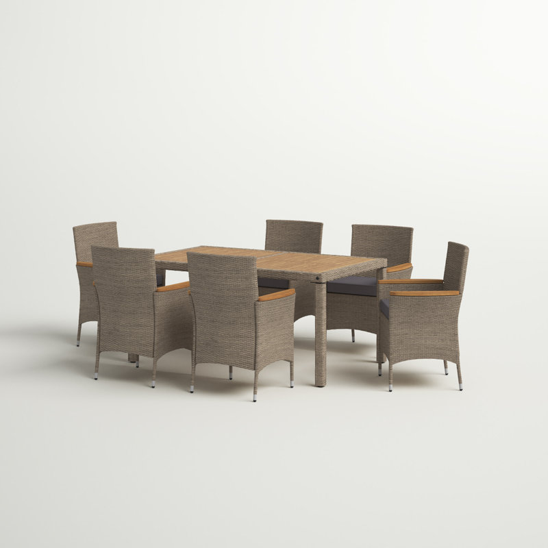 Robbie 6 - Person Acacia Wicker Patio Dining Set with Rectangular Table