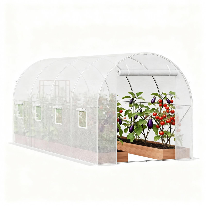 Heavy Duty Walk-In Tunnel Greenhouse with Reinforced Galvanized Steel Frame, UV-Resistant Waterproof PE Cover, 8 Mesh Windows & Roll-Up Double Zipper Door for Outdoor Plant Shelter, 14.6x6.4x6.3 ft (4.5x2x2m 25x0.5mm Galvanized Tubing)
