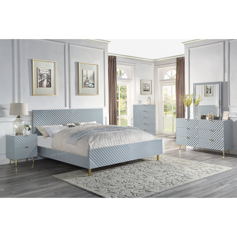 Gaines  Bed,  High Gloss, Gray