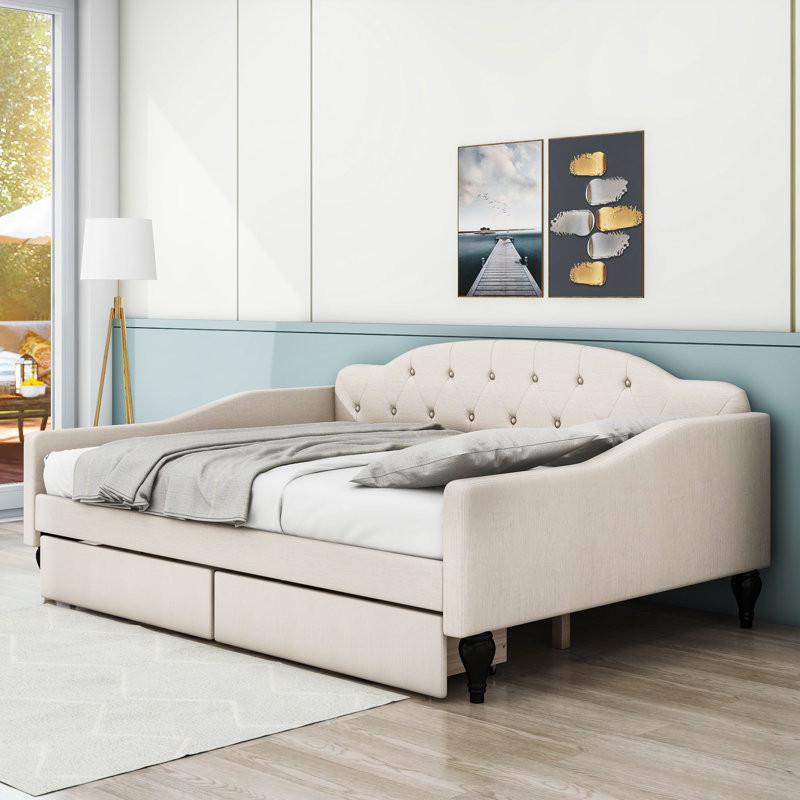 Full 2 Drawers Upholstered Daybed
