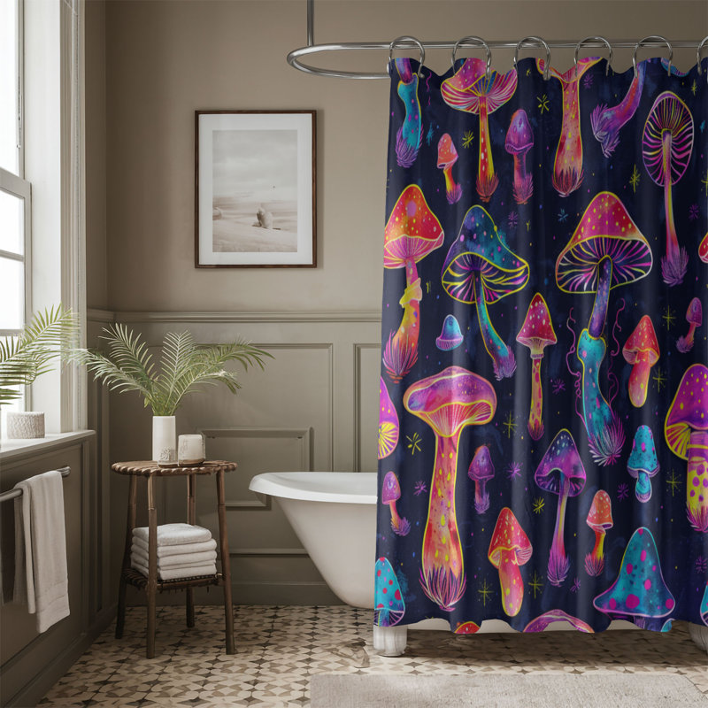 Vibrant Mushroom Patterns - Rideau de douche standard 1 pièce, H 74 po x l 71 po