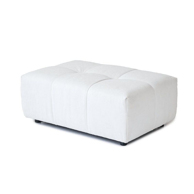 Kay Crumley Upholstered Modern Linen Fabric Ottoman, White