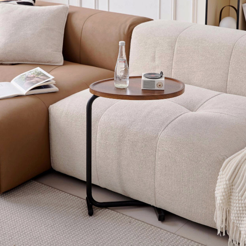 Petite table d'appoint en forme de C, petit canapé, Plateau brun-blanc / base noire, 1
