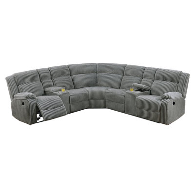 Power Motion Recliner Sectional In Fur-Like Corduroy Smoke