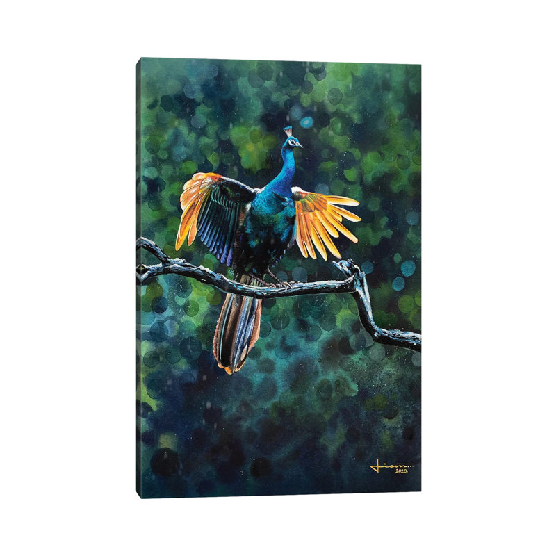 Peacock Take Off by Liam Kumawat - Wrapped Canvas Gallery-Wrapped Canvas Giclée, 20.32 cm H x 30.48 cm W