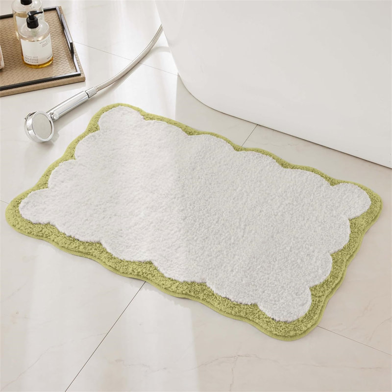 Attikus Microfiber / Microsuede Non-Slip Bath Mat, White/Green