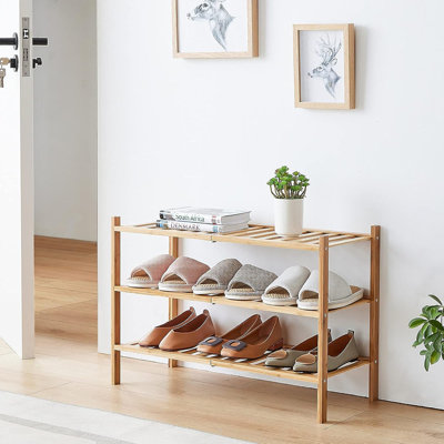 Range-chaussures autoportant à 3 niveaux, range-chaussures en bois de bambou pour le vestibule