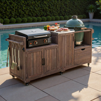 Îlot de cuisine de 80,5 po pour grande plaque de cuisson en bois massif avec plaque en bois massif et plateau en acier inoxydable