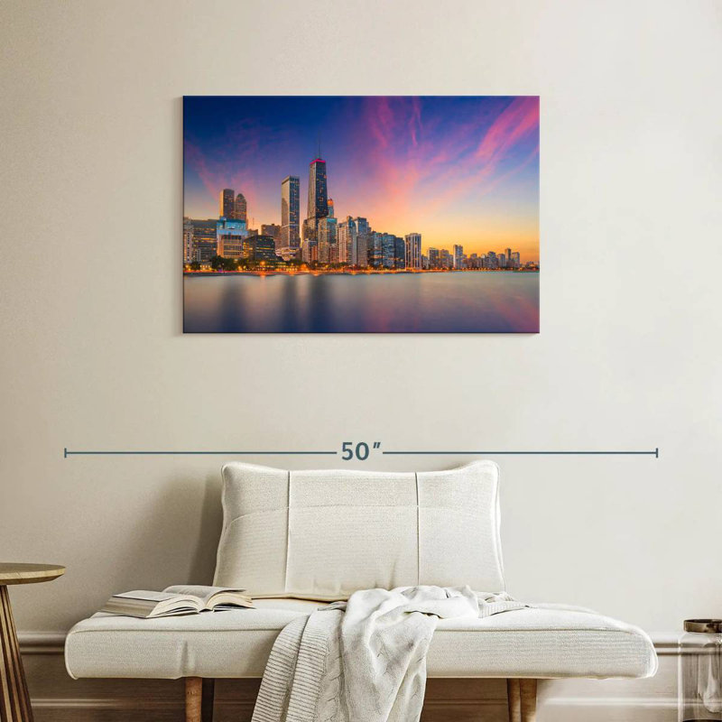 Nicci, Chicago, coucher de soleil, paysage urbain, H 24 po x l 36 po