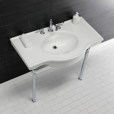 Ceramic Rectangular Console Bathroom Sink with Overflow