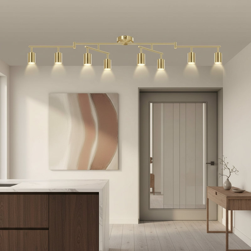 Luminaire sur rail à DEL moderne 8 lumières dorées