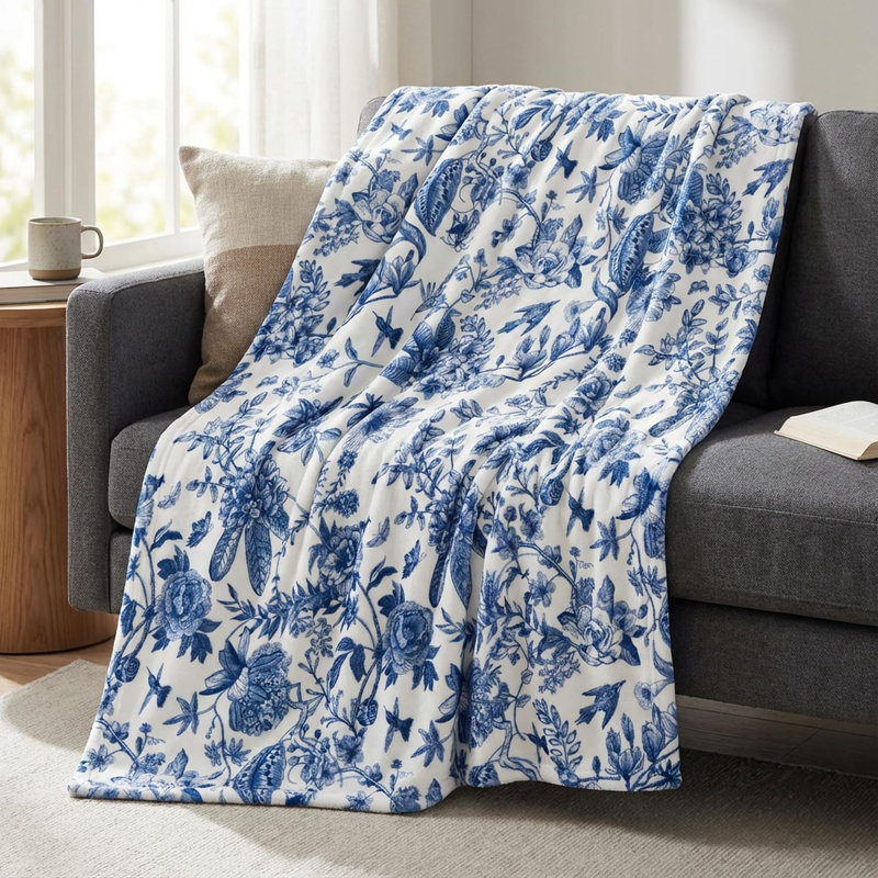 Jeté en flanelle Spring Summer, L 40 po x l 30 po, Fleur bleue