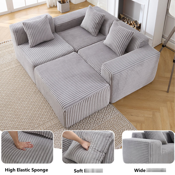Latitude Run® Grey Upholstered With Deep Seats & Right Facing Chaise ...
