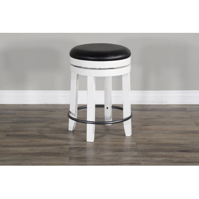 Schneck Swivel Upholstered Faux Leather Counter Stool with Solid Wood Frame