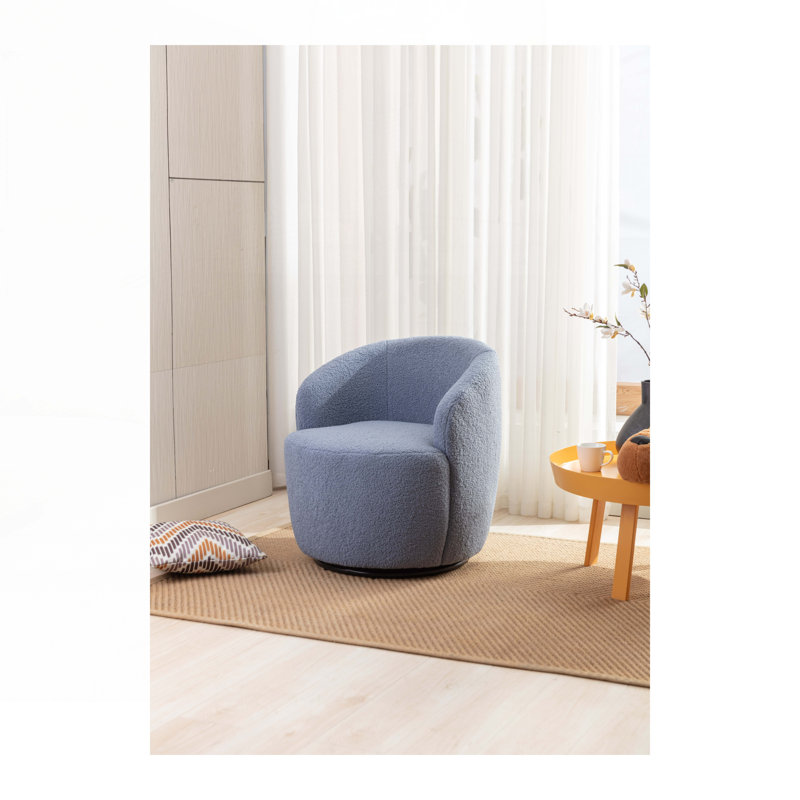 Fauteuil demi-tonneau pivotant, Tissu en peluche bleu clair