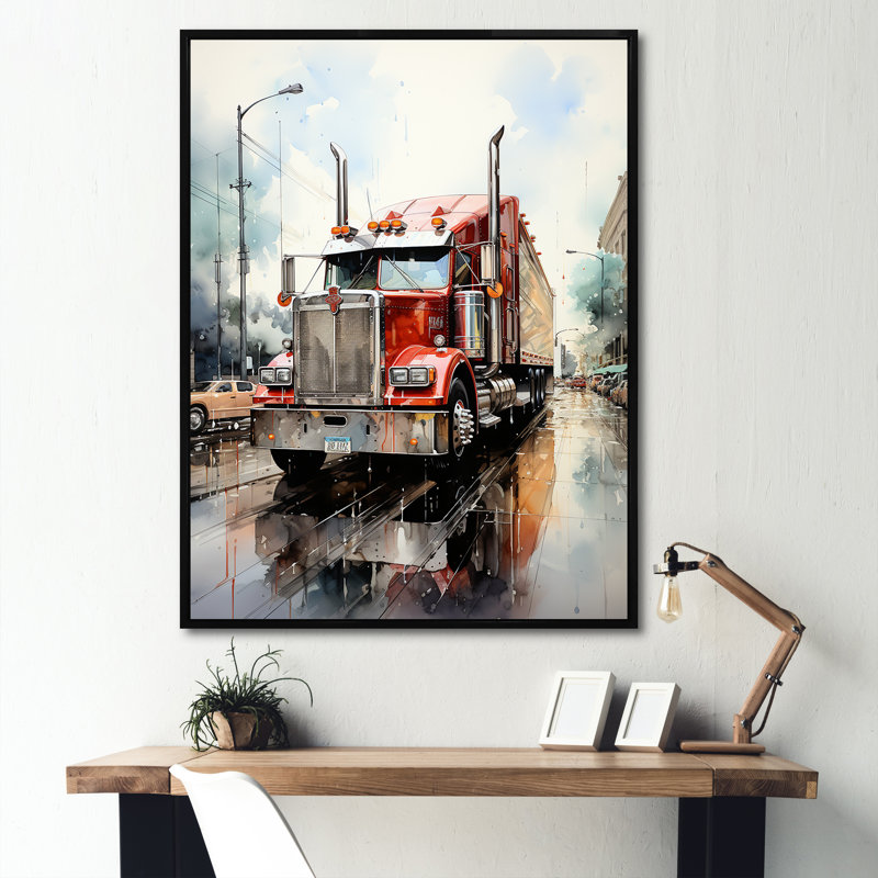 Red Semi Truck Pride II, reproduction d'art sur toile, H 20 po x l 12 po x P 1 po, Cadre flottant noir