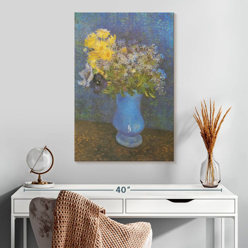 Vase Harnek de marguerites et anémones lilas, H 30 po x l 20 po