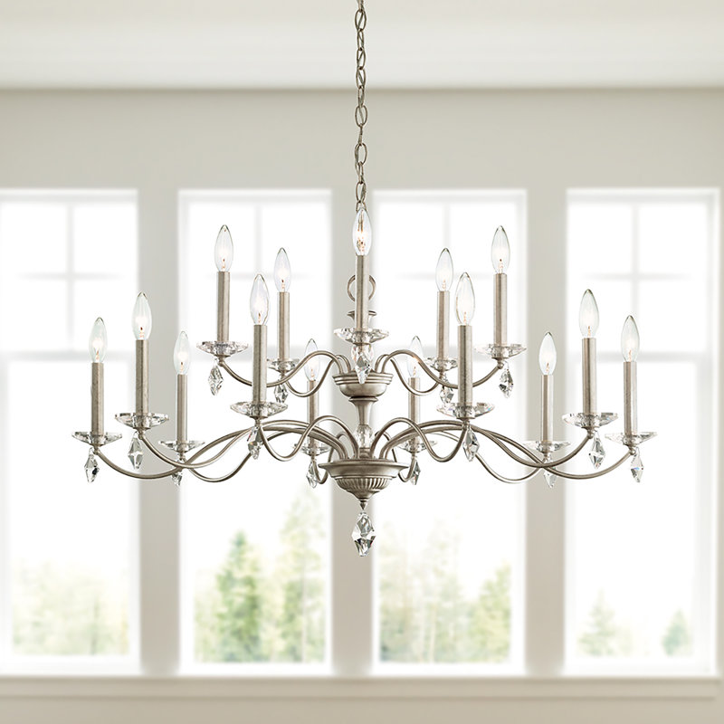 Modique 15 Light 39.5in x 22in Two-Tier Chandelier in Ferro Black with Clear Heritage Handcut Crystals, White
