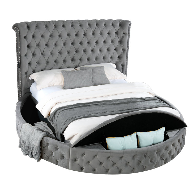 Joccoaa Queen, 3 pièces, gris, Gris, Grand lit, 3 pièces: lit, 2 tables de chevet
